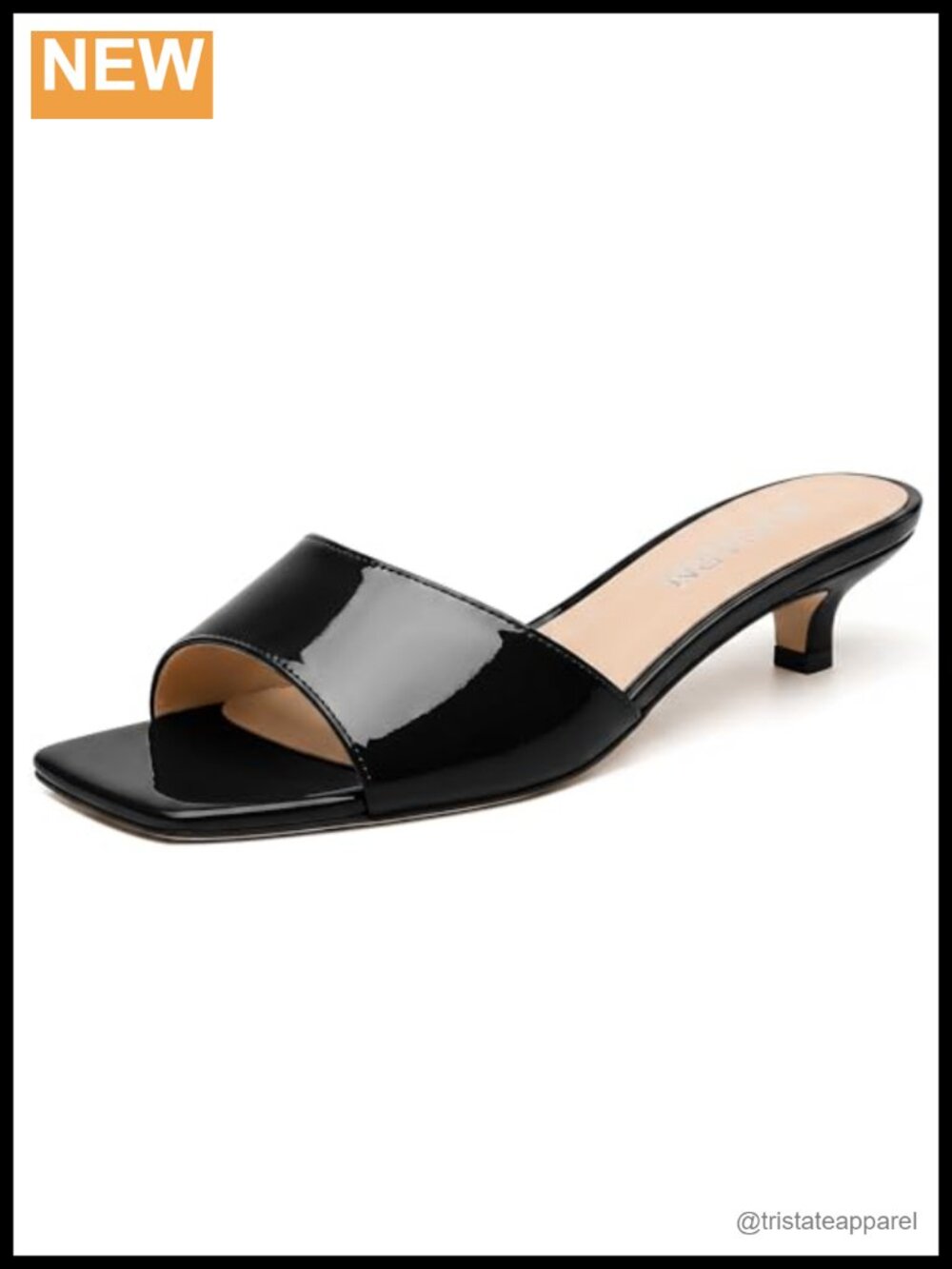 Women's Kitten Heel Slip On Sandals Backless Mule Heels Patent Square Open Toe